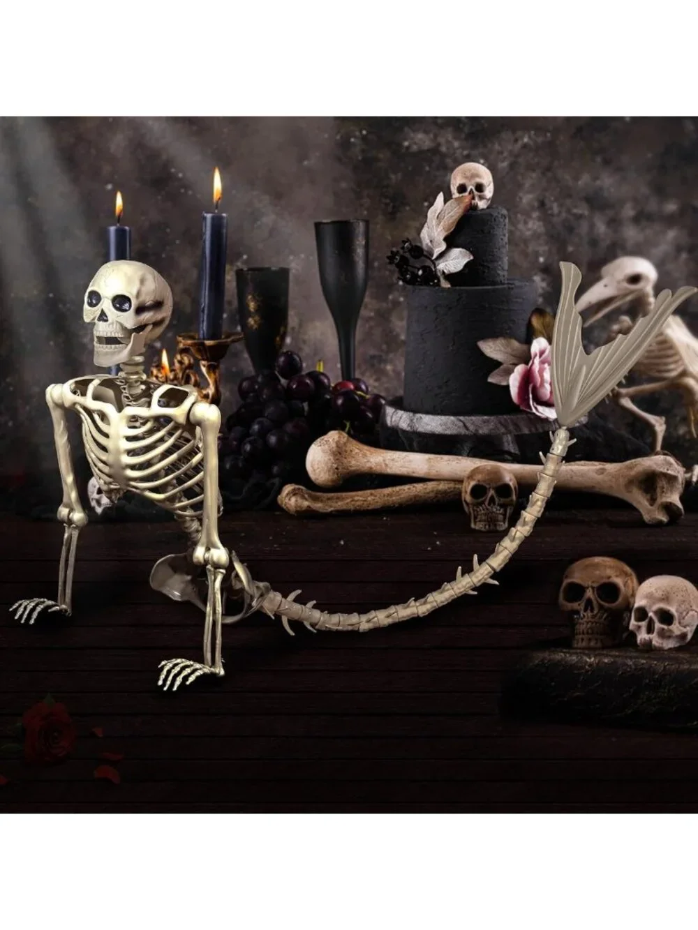 7Ft Life-Size Mermaid Skeleton with Poseable Joints for Halloween Decor